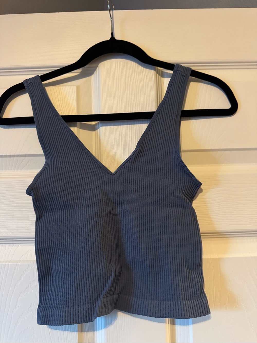 V-Neck Ribbed Tank Top - Slate Blue